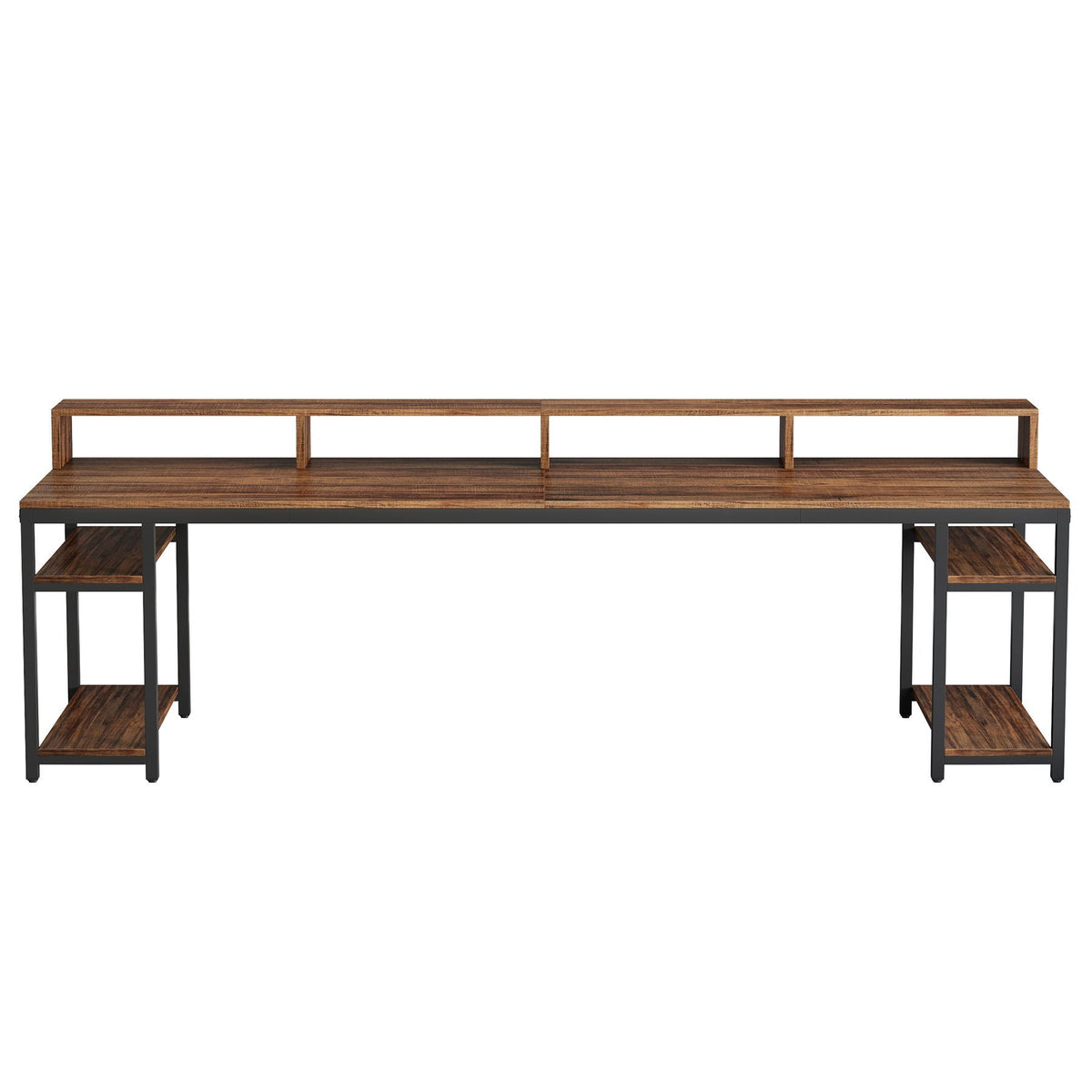 2 Person Desk with Monitor Stand and Dual Storage - Brown / Black
