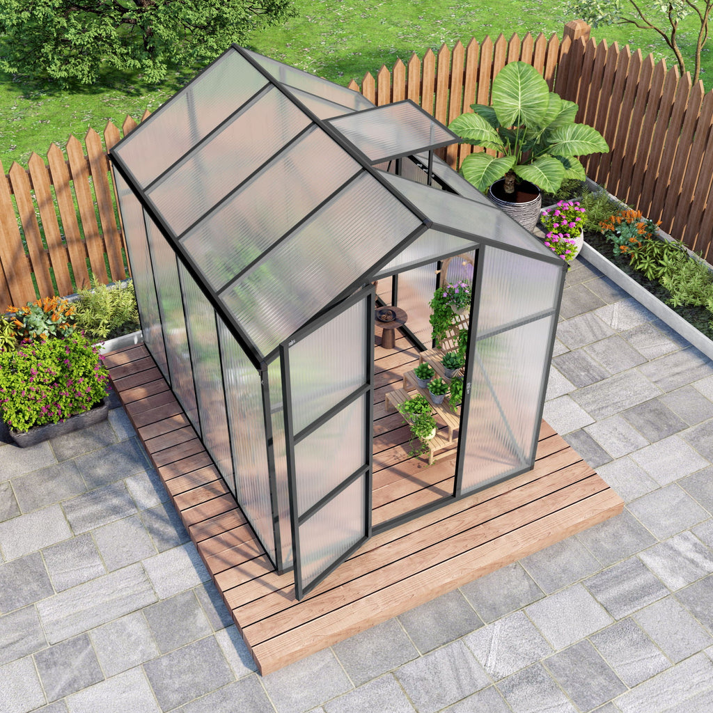 Windproof Greenhouse with Raised Base - Polycarbonate Panels - Black