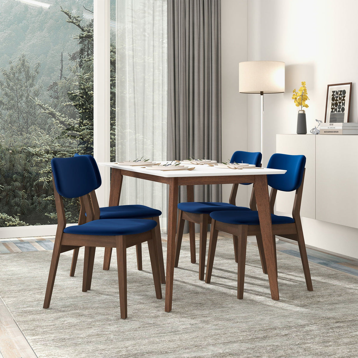 Solid Back Side Chair Set with Mid-Century Modern Design - Multiple Colors
