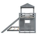 Loft Bunk Bed With Playhouse, Slide, and Guardrails - Twin Over Full