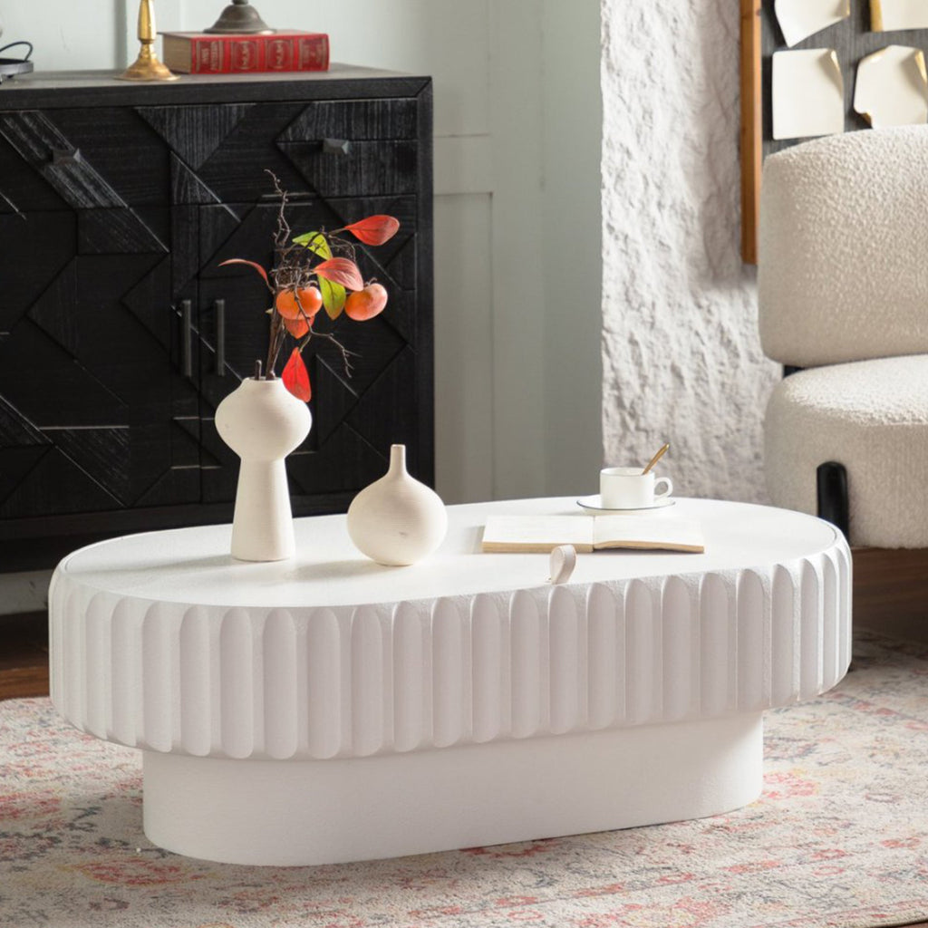 Fluted Storage Table with Lift-Off Lid - Cream White