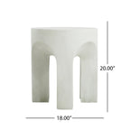 Outdoor Round Top Side Table with Lightweight Concrete Construction - Antique White