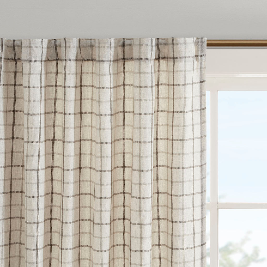 Plaid Rod Pocket Curtain Panel with Fleece Lining - Natural 50x95
