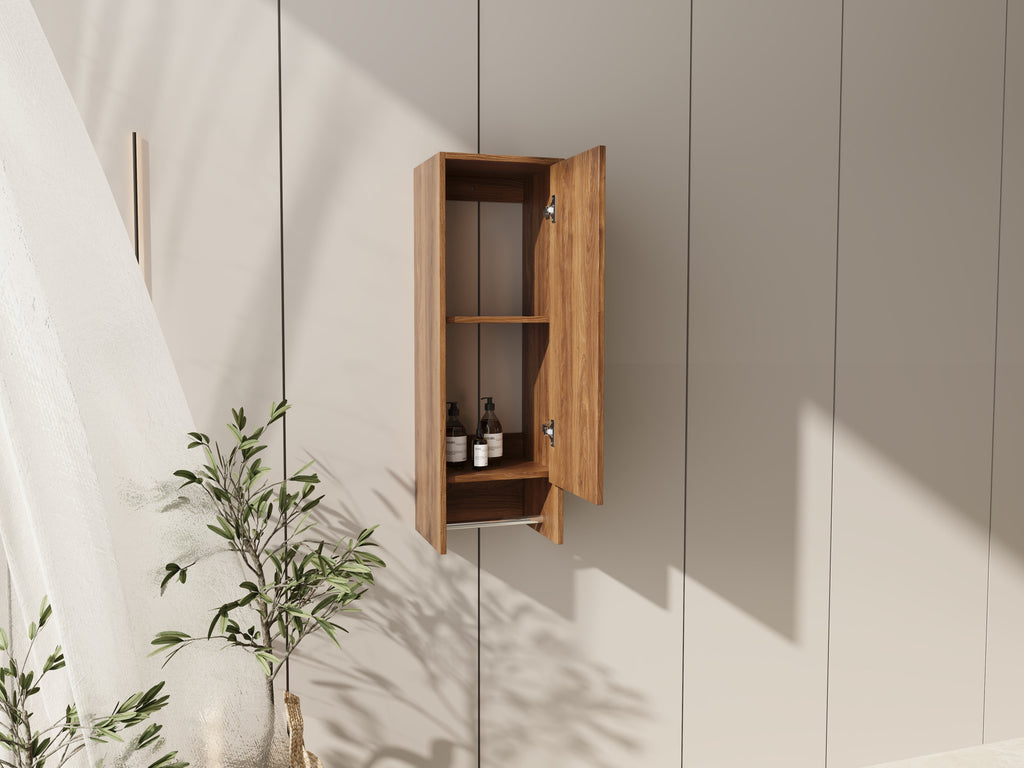 12 Inch Wall Mounted Side Cabinet with Soft Closing Door - Brown Ebony