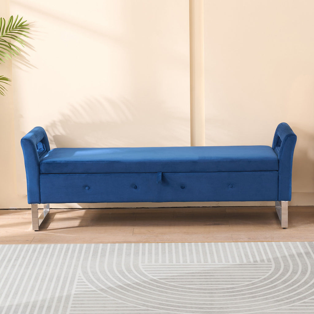 Wide Storage Ottoman Bench with Armrests - Fabric