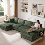 U-Shaped Convertible Sofa, 4 Seater Sectional with Storage Armrests - Multiple Colors
