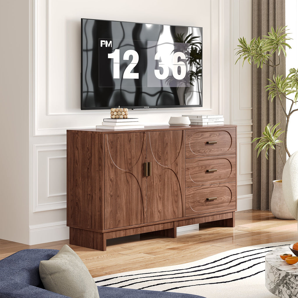 59.1" Buffet Sideboard with Adjustable Shelf and 3 Drawers - Walnut