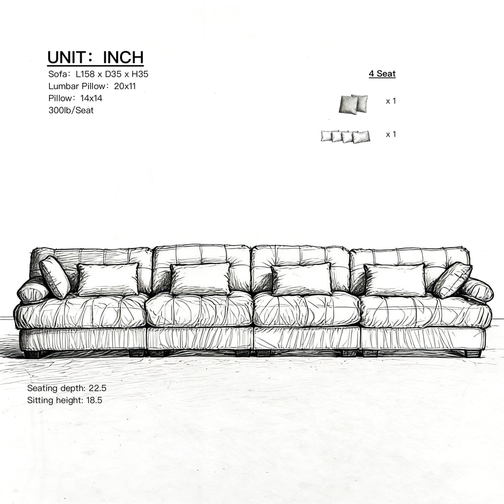 Modular Sectional Sofa Cloud Couch with Deep Seating - Light Flannelette