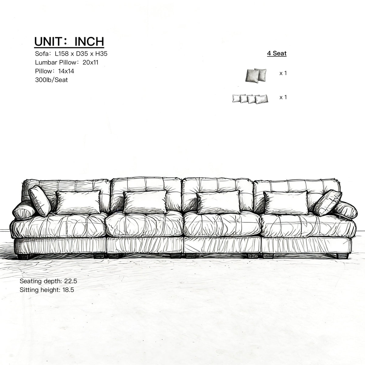 Modular Sectional Sofa Cloud Couch with Deep Seating - Light Flannelette