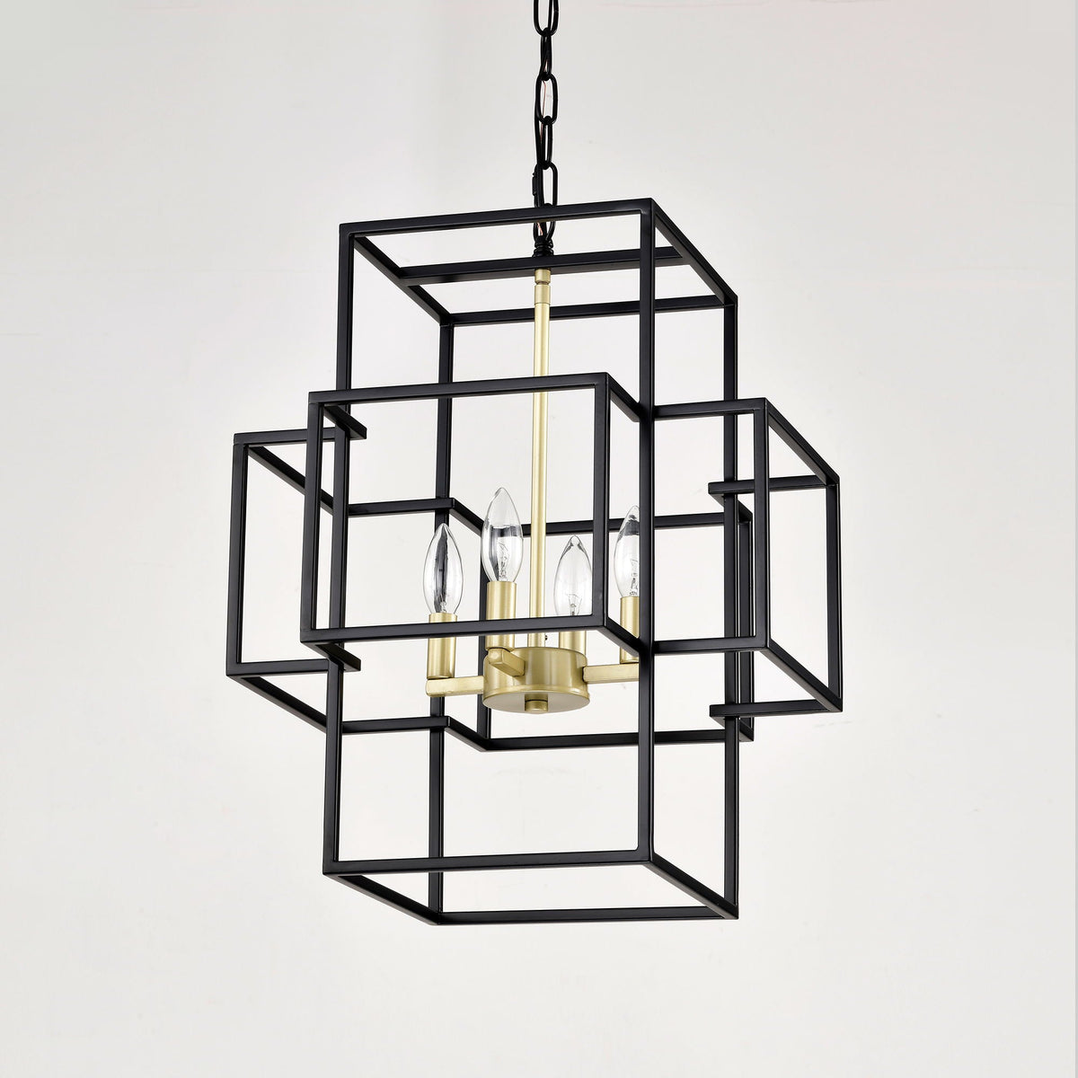 4 Light Metal Lantern Pendant Light with Adjustable Height - Black or Gold