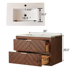 30" Floating Single Vanity Cabinet with Ceramic Top - Walnut