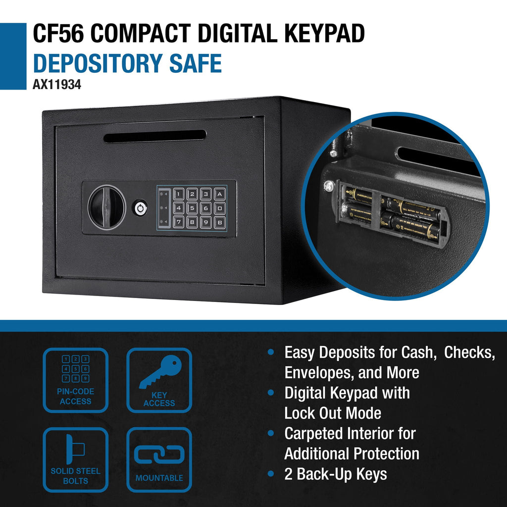 Compact Keypad Depository Safe with Dual PIN Access - Black