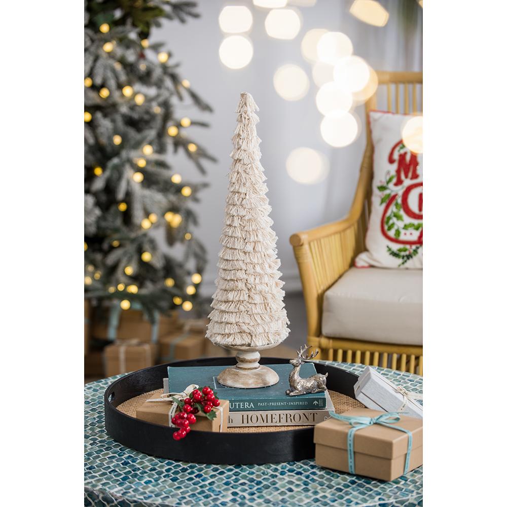 Fringes Embellished Cone with Wooden Base - Accessories