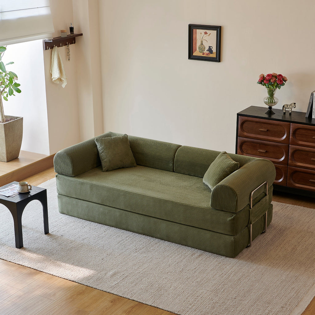 78.8" Compression Sofa - Convertible Floor Sofa Bed with Plush Fabric - Green