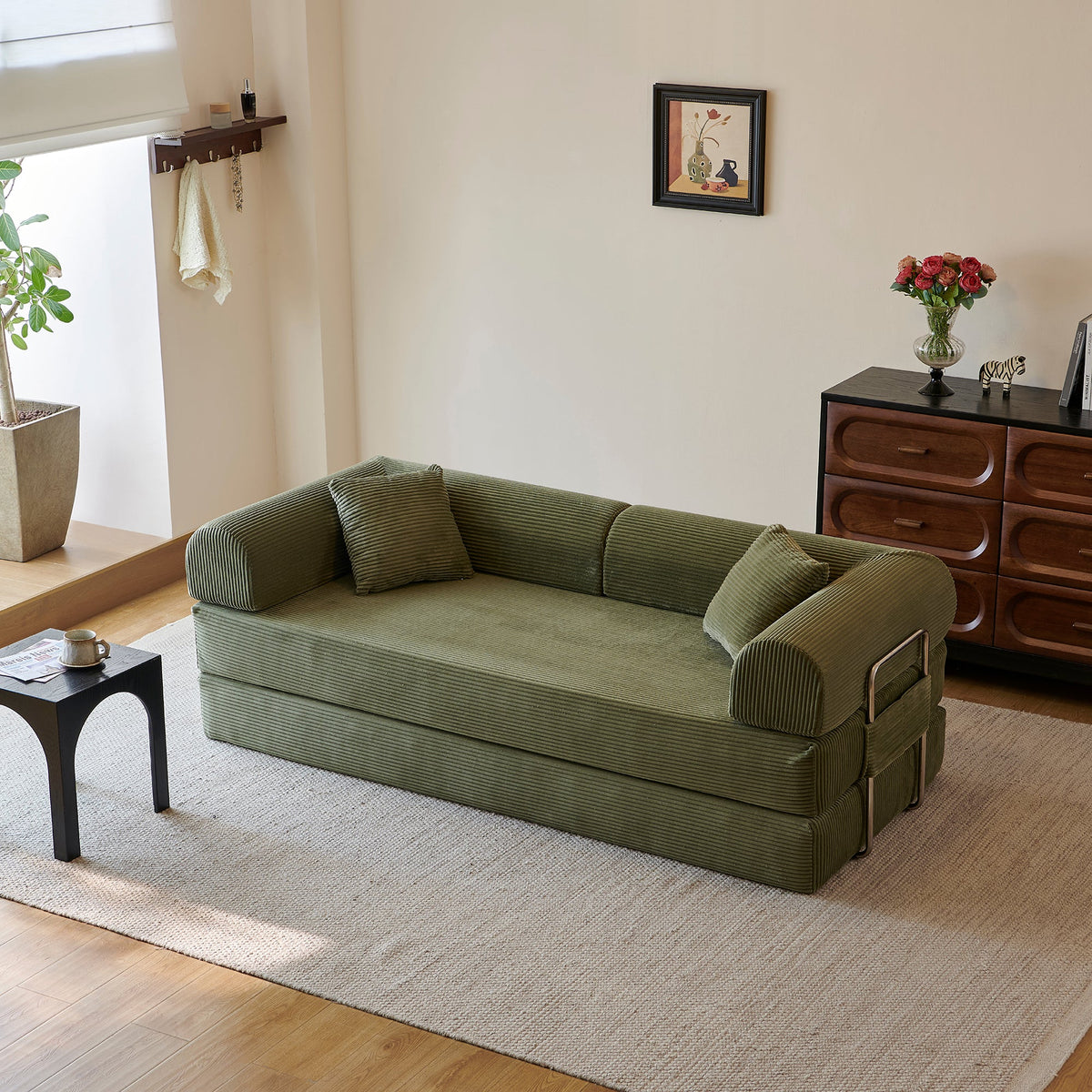 78.8" Compression Sofa - Convertible Floor Sofa Bed with Plush Fabric - Green