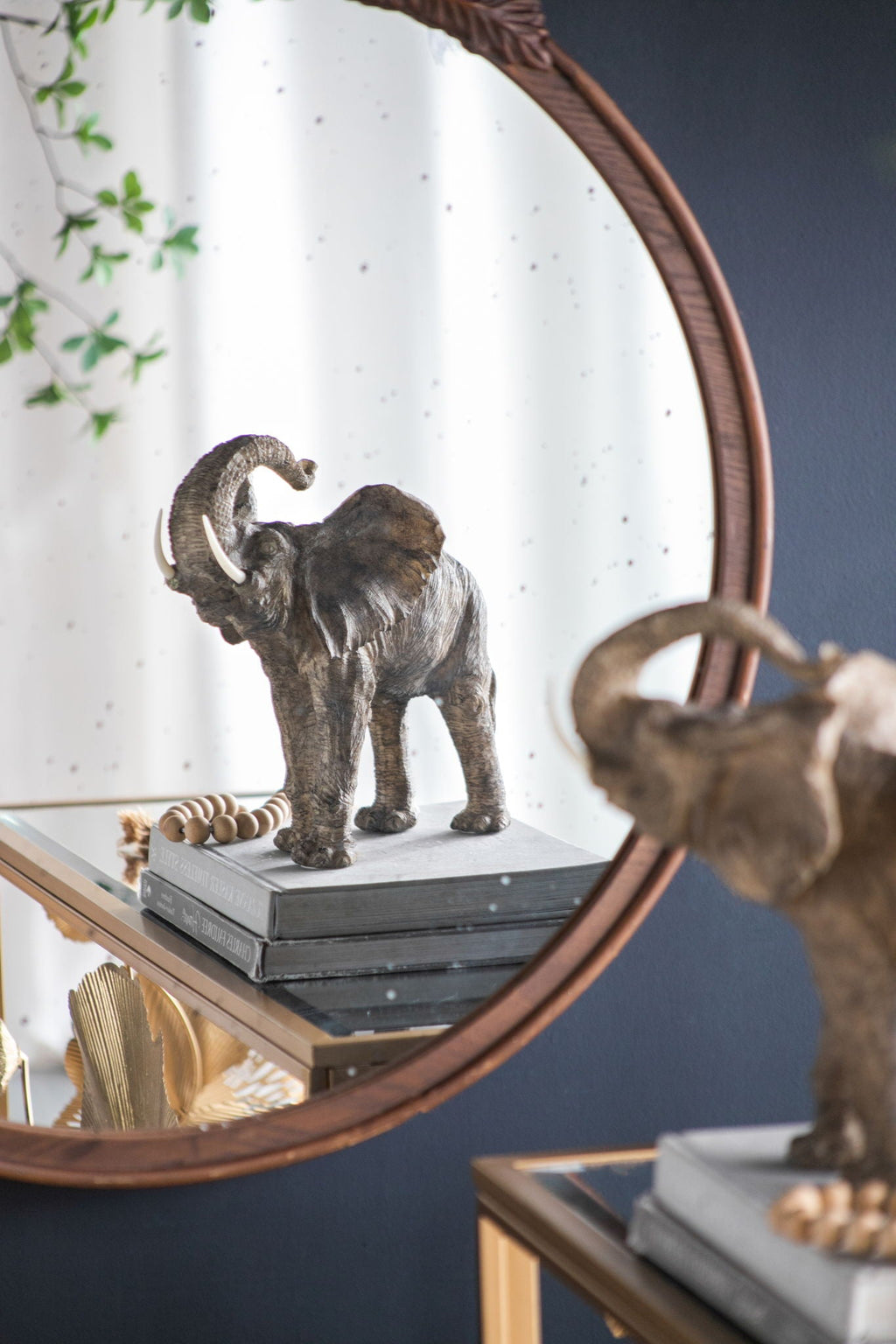 Round Hand Carved Rose Antique Wall Mirror with Intricate Detailing - Light Brown or Black