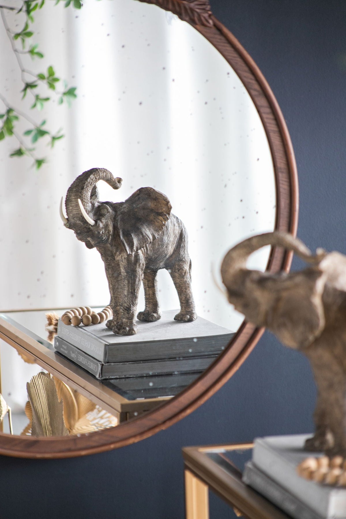 Round Hand Carved Rose Antique Wall Mirror with Intricate Detailing - Light Brown or Black