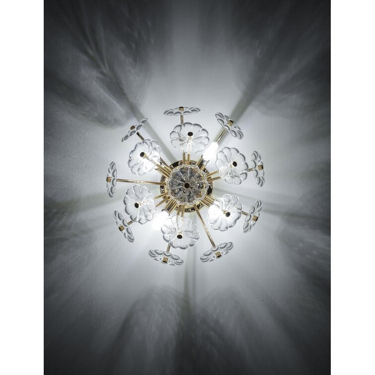 Gold Flush Mount Ceiling Light with Crystal Petals - Gold