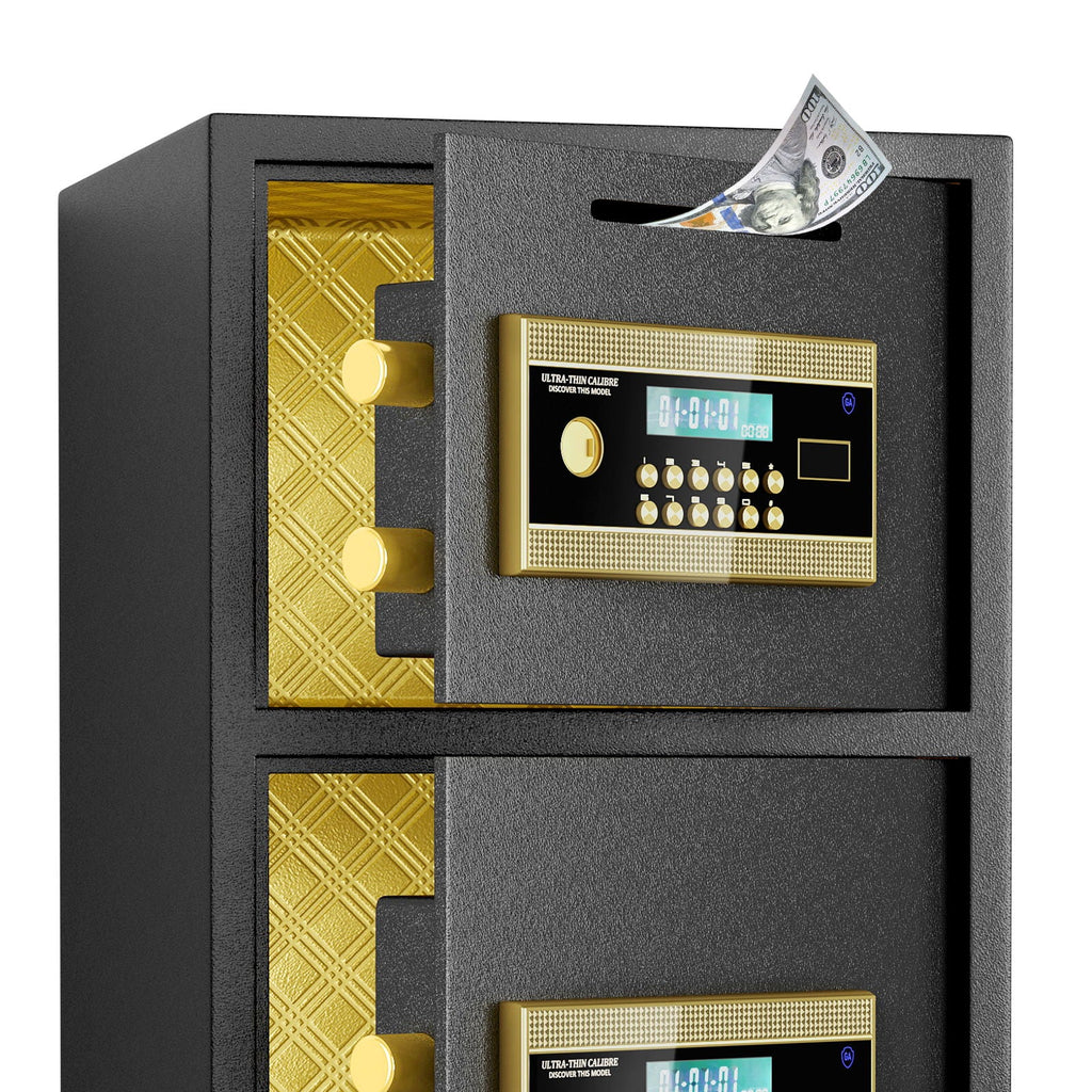Large Double Door Digital Security Safe with Fireproof and Waterproof Bag - Black
