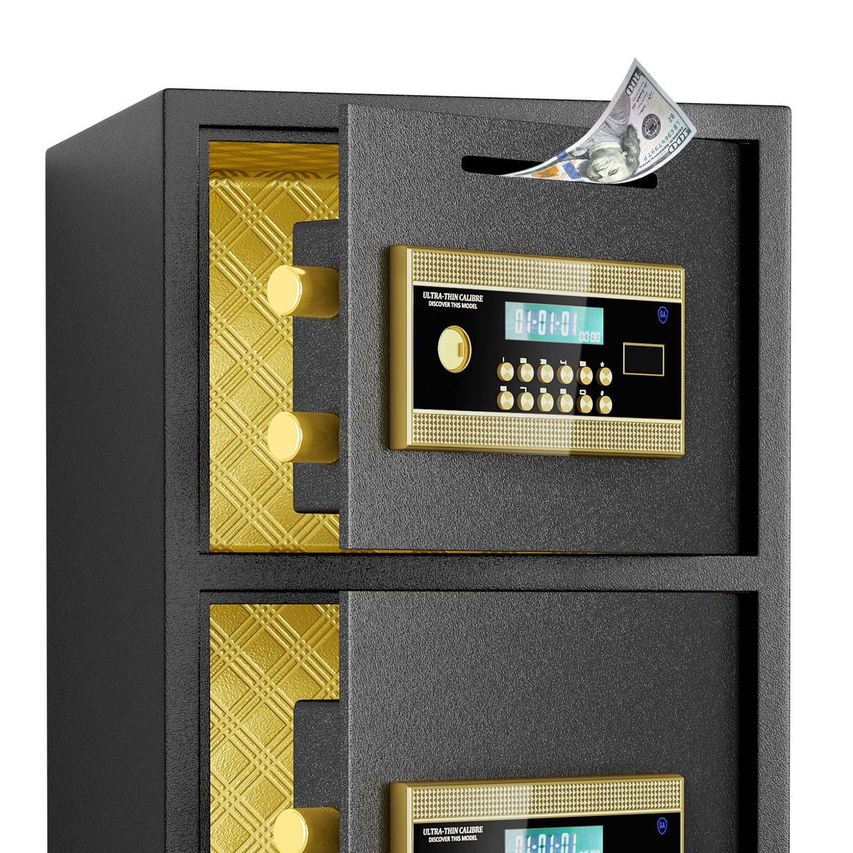 Large Double Door Digital Security Safe with Fireproof and Waterproof Bag - Black