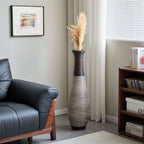 Tall Artificial Rattan Floor Vase with Two-Tone Finish - Black / Gray