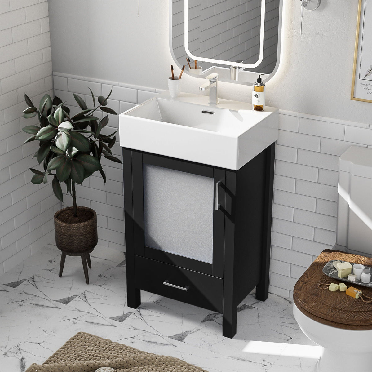 Bathroom Vanity with Ceramic Sink and Ample Storage - Blue, Green, or Black