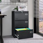 Locking Metal Filing Cabinet 3 Drawer - Multiple Sizes, Black or White