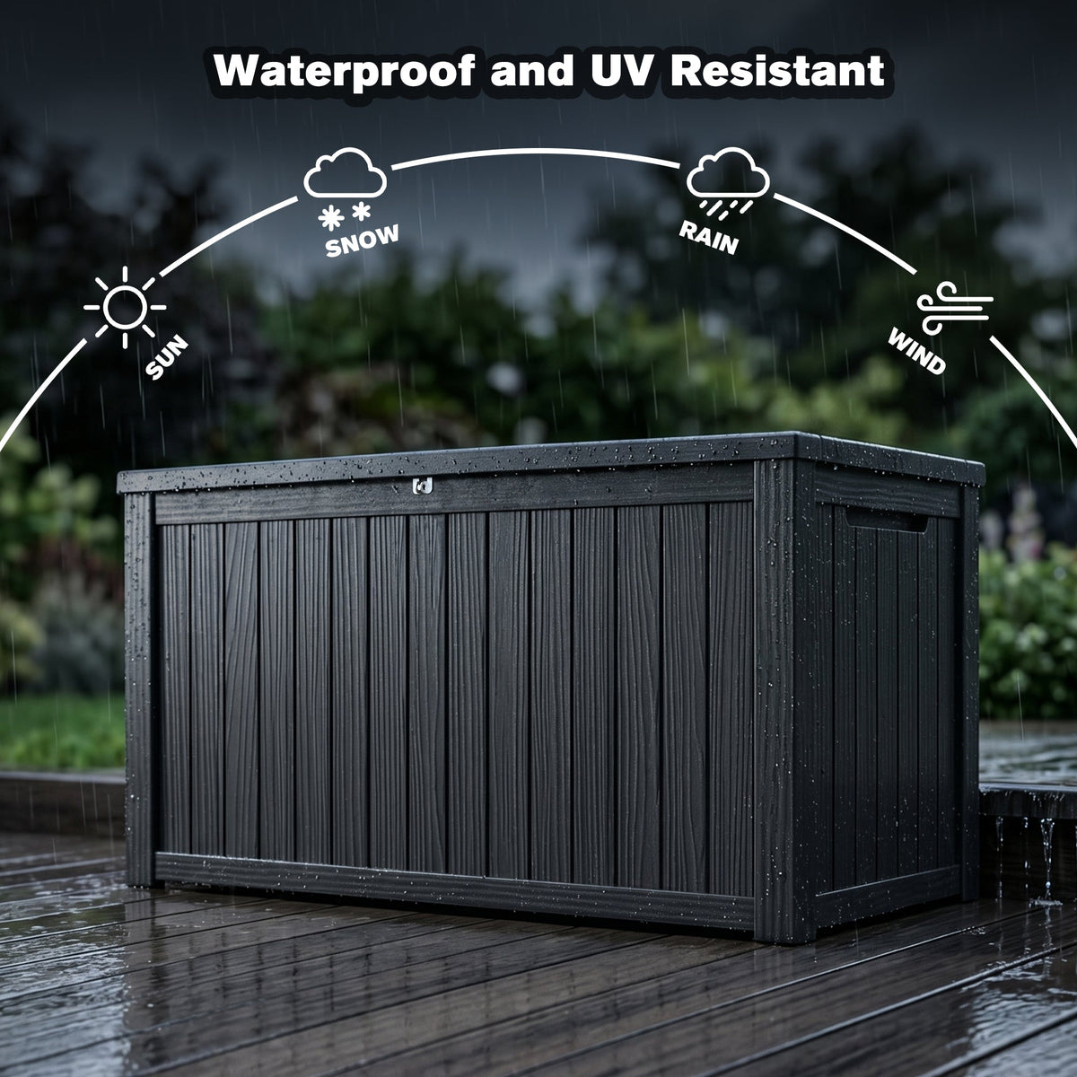 180 Gallon Large Outdoor Storage Deck Box with Lockable Waterproof Resin - Black