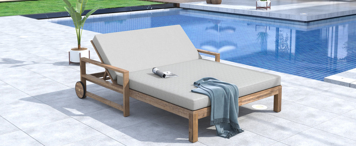 TREXM Farmhouse Wooden Outdoor Sunbed for 2 People