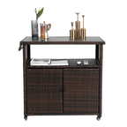 Outdoor Wicker Bar Cart with Glass Top and Wheels - Light Brown