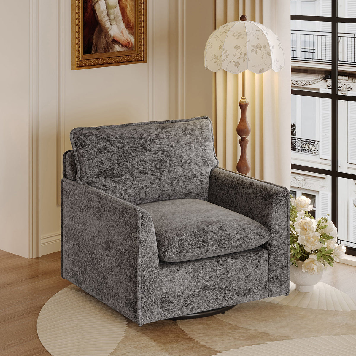360° Swivel Accent Chair with Chenille Upholstery - Gray