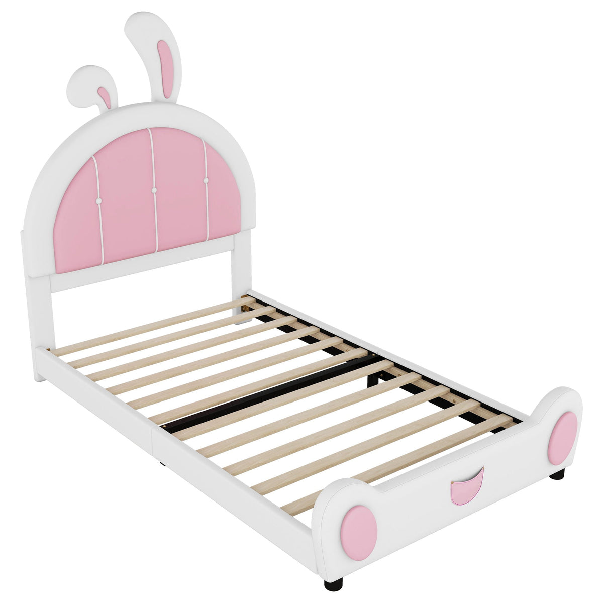 Upholstered Platform Bed with Rabbit Shaped Headboard - Twin, White