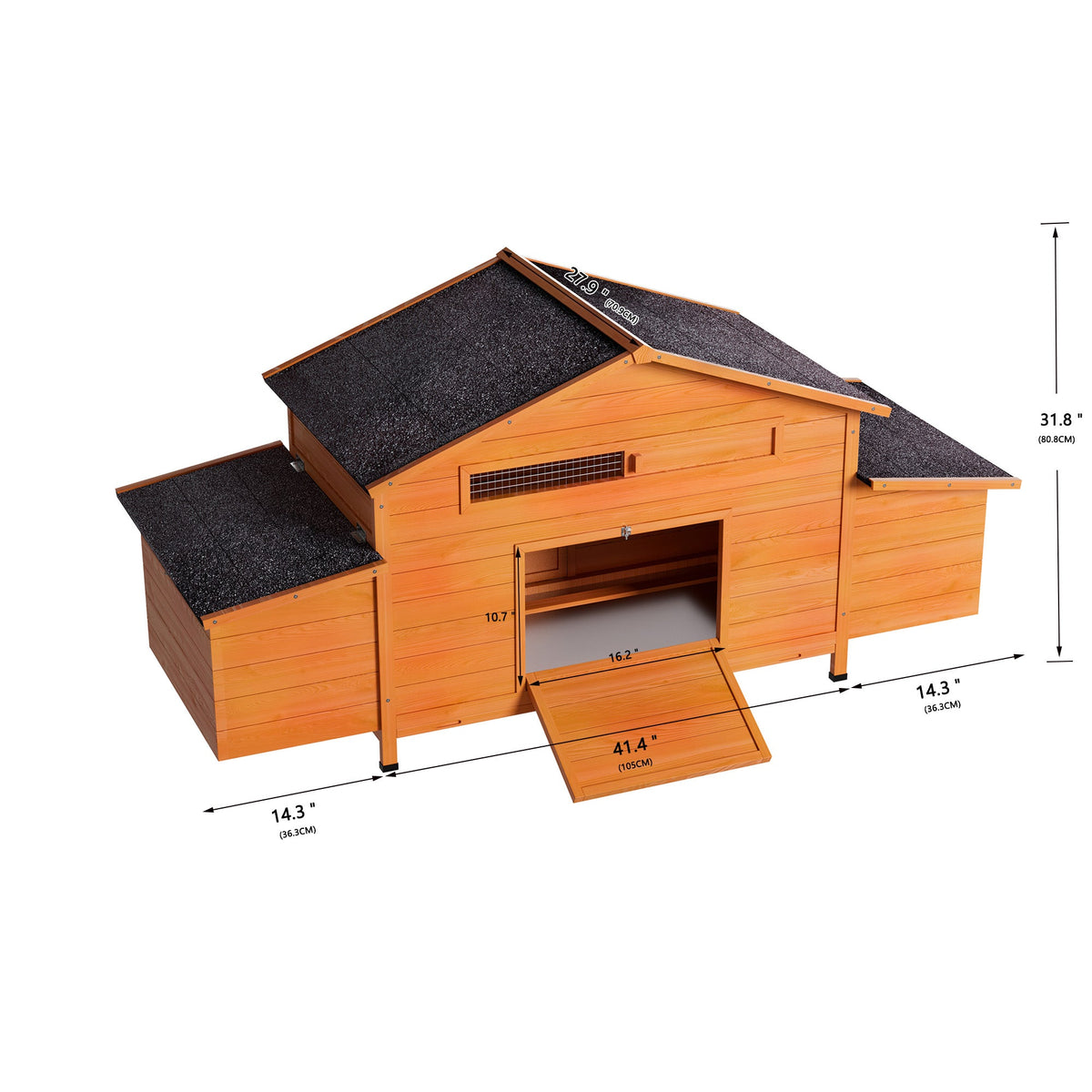 70" Large Wooden Chicken Coop with Nesting Boxes - Brick Red