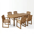 7-Piece Acacia Wood Outdoor Dining Set with Cushions - Teak or Cream,Teak