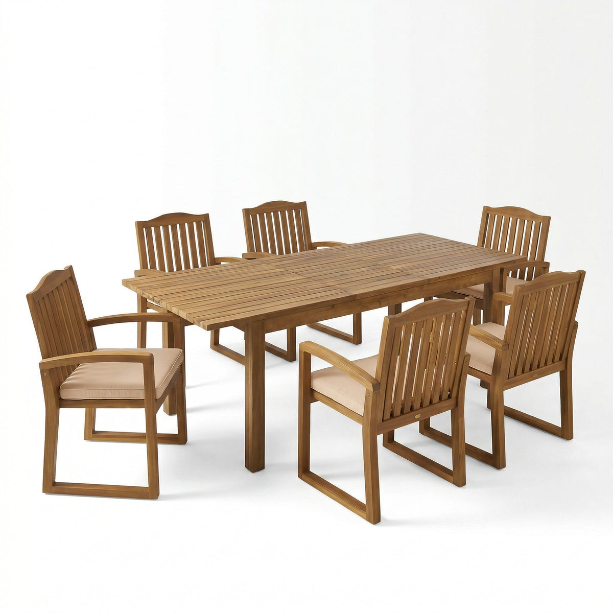 7-Piece Acacia Wood Outdoor Dining Set with Cushions - Teak or Cream,Teak