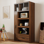 Tall Kitchen Pantry Cabinet with Multi-Tier Pull-Out Shelf - Walnut