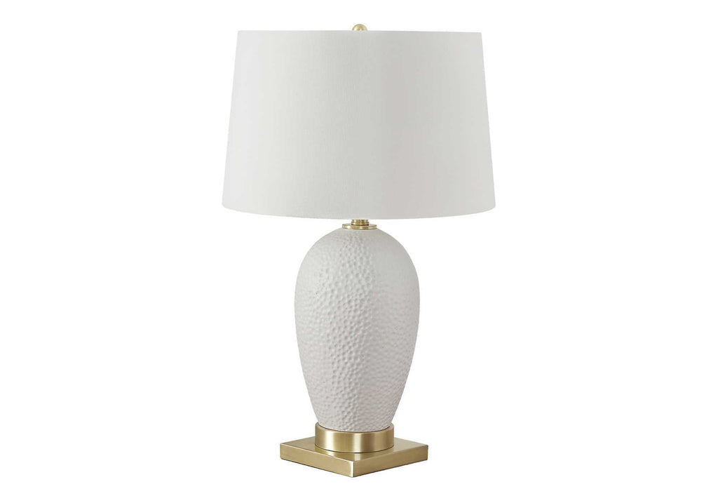 White Ceramic Table Lamp with Linen Shade - Transitional Style - White