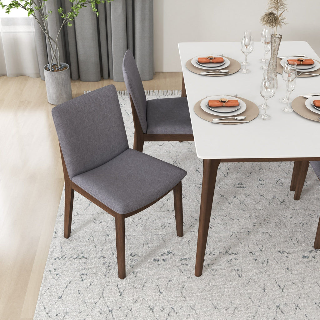 Mid-Century Modern Solid Wood Dining Chair Set with Fabric Upholstery - Multiple Colors