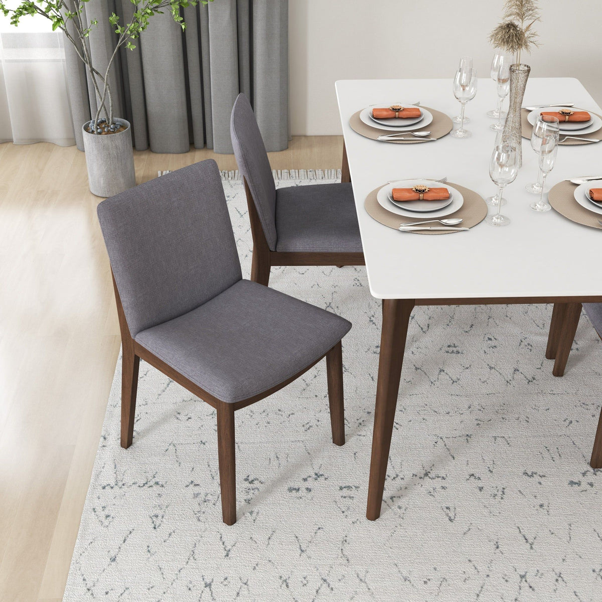 Mid-Century Modern Solid Wood Dining Chair Set with Fabric Upholstery - Multiple Colors