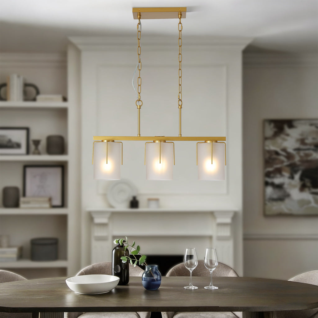 Adjustable Cylindrical Pendant Light with Frosted Glass Shade - Black or Gold