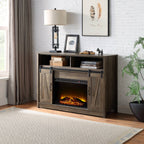 Oak Fireplace with Shelf Storage - Electric Heating, 4777 BTU