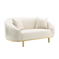 Ivory Loveseat with 2 Pillows and Metal Legs - Velvet Upholstery
