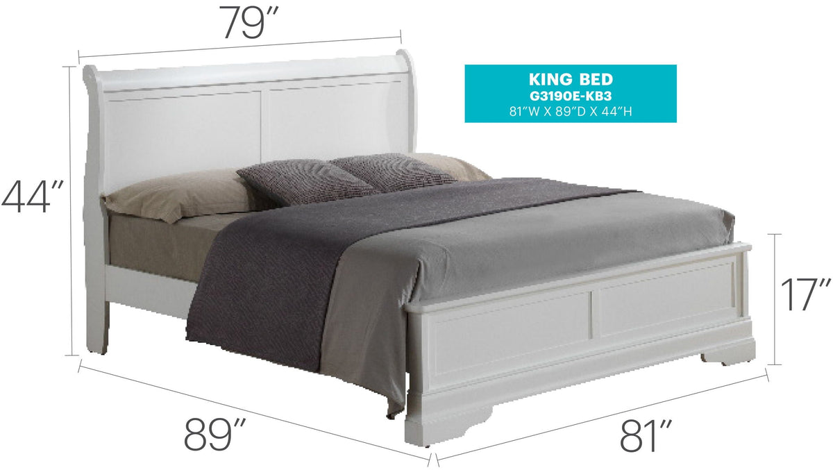 Sleigh Bed with Low Footboard - Real Wood Veneers, Multiple Colors