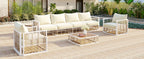 Modern Minimalist 7-Piece Metal Patio Sectional Sofa Set with Cushions - Black