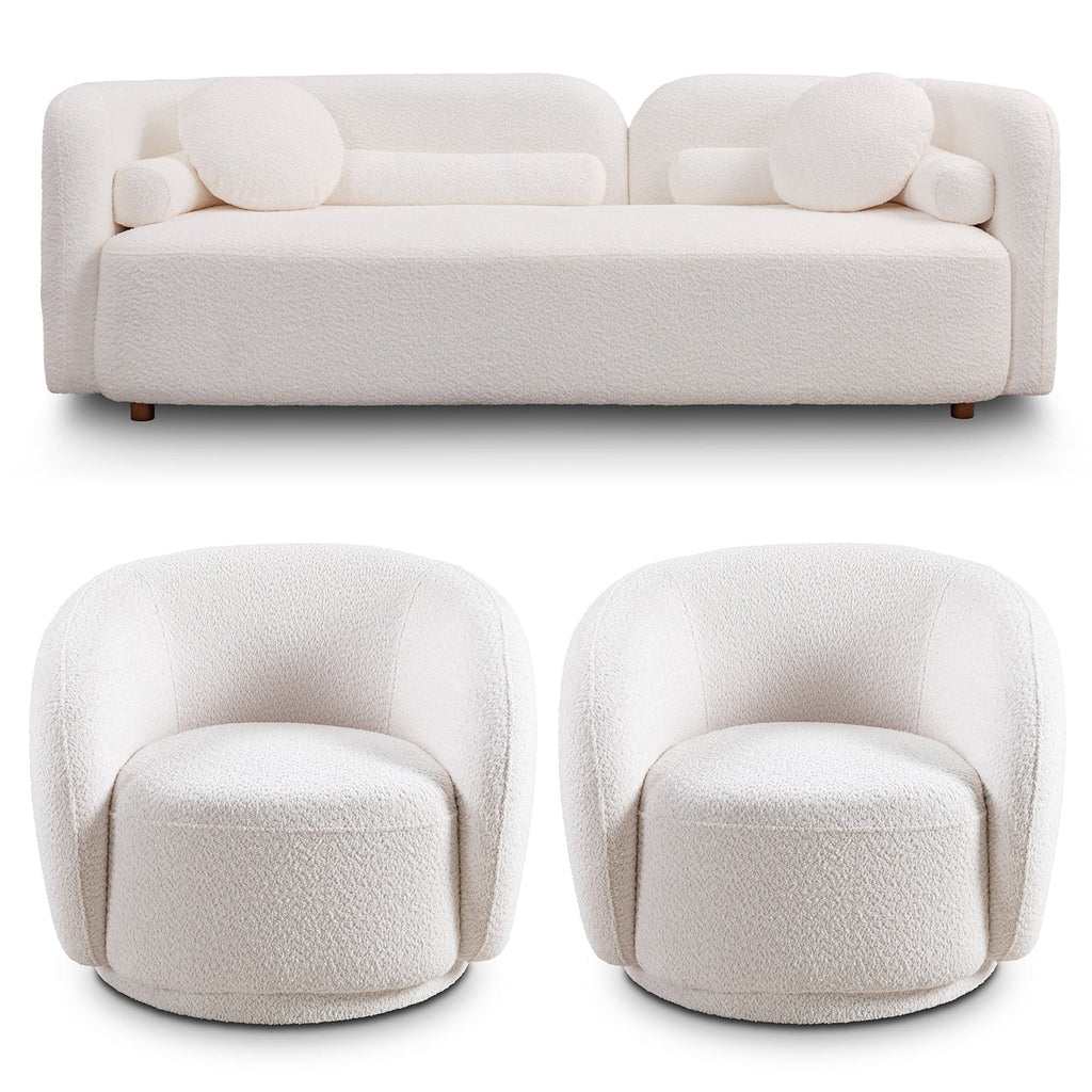 Luxury Modern Sofa Couch with Boucle Fabric - White/Beige