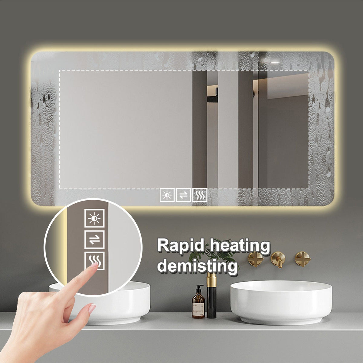 LED Bathroom Mirror with 3 Color Dimmable Backlight - Pearl Silver