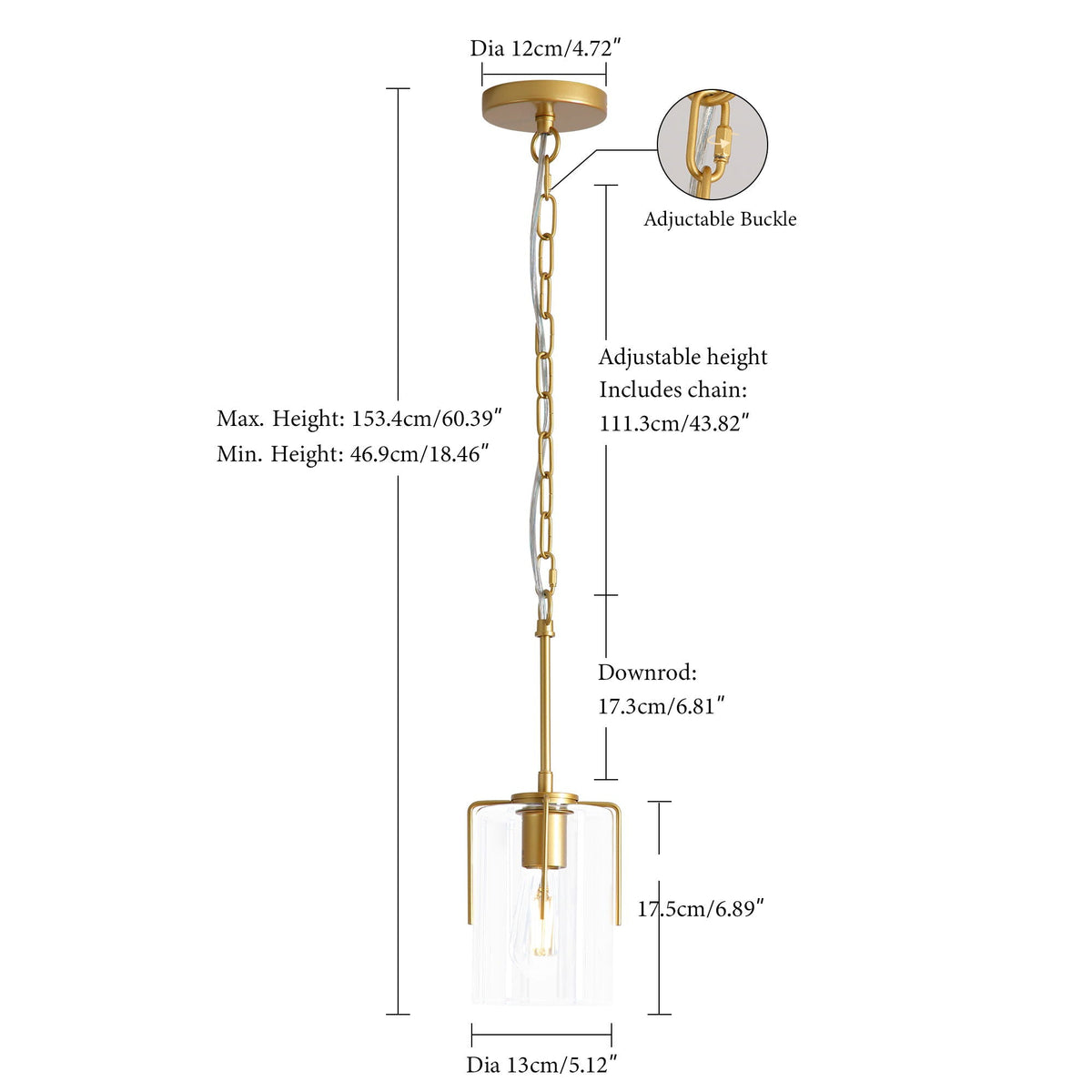 Adjustable Pendant Lighting with Clear Glass Shade - Black or Gold