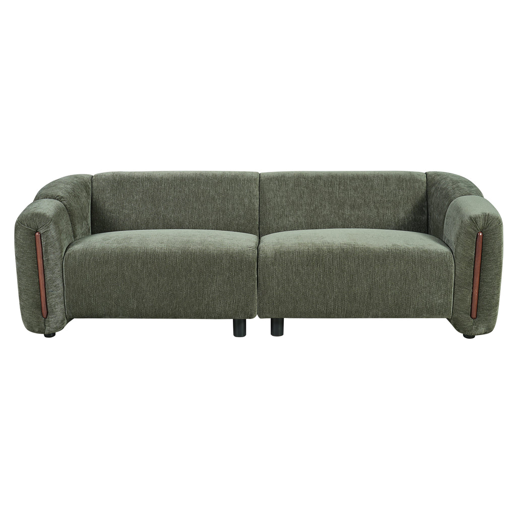 Modern Minimalist Curved Block Sofa with Wood Accents - Cream Boucle