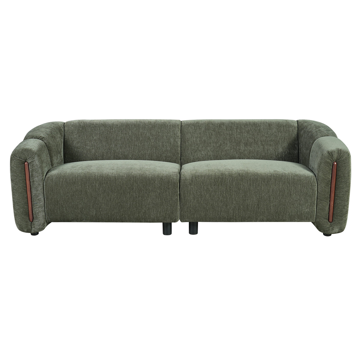 Modern Minimalist Curved Block Sofa with Wood Accents - Cream Boucle