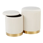 Contemporary Nesting Pleated Ottoman Set with Pleated Upholstery - Multiple Colors